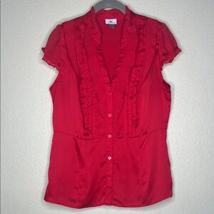 Worthington Red Ruffled‎ Buttoned Blouse Size M